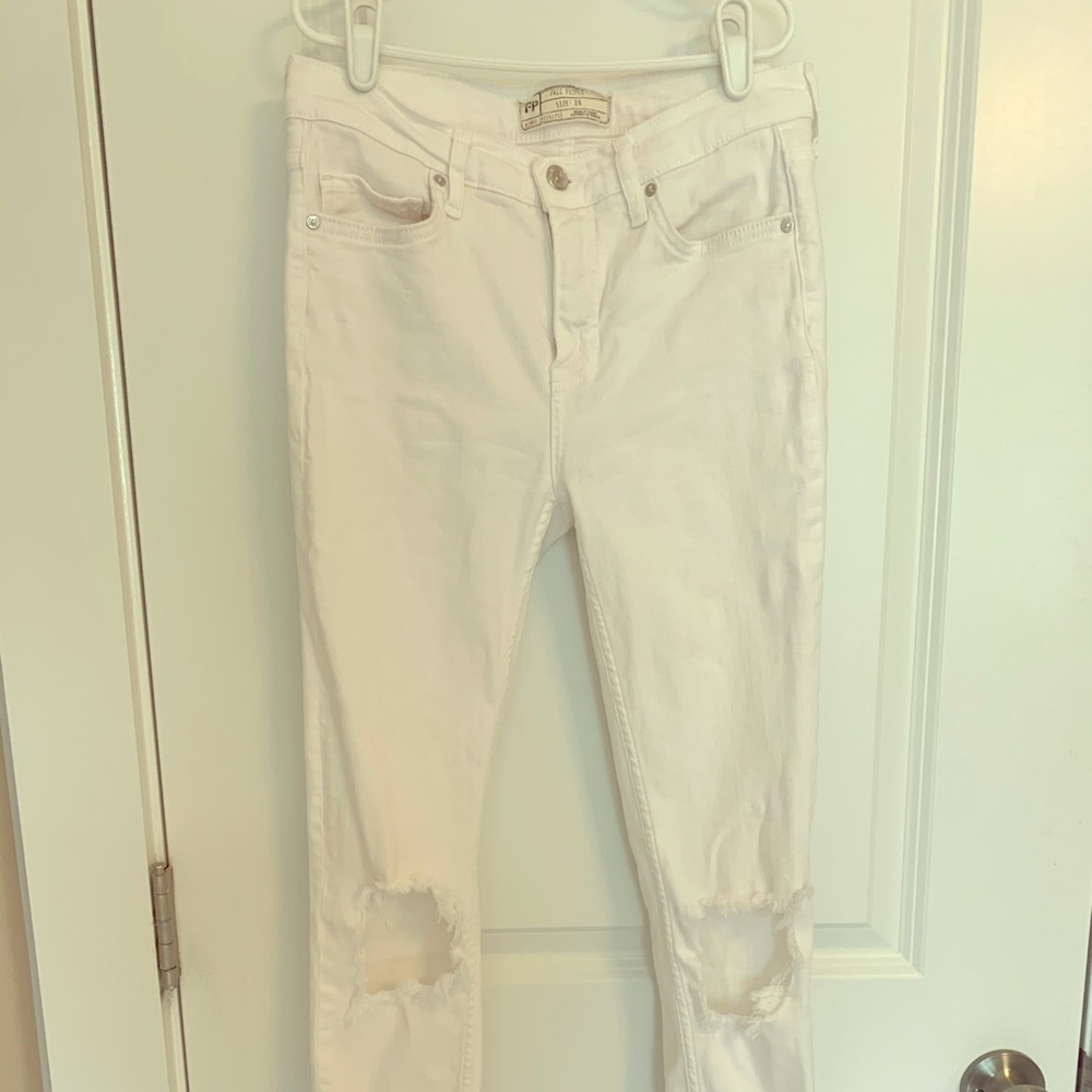 White Free People Distressed Denim Jeggings